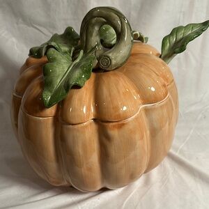 Fitz & Floyd Ceramic Pumpkin Tureen With Ladle NIB